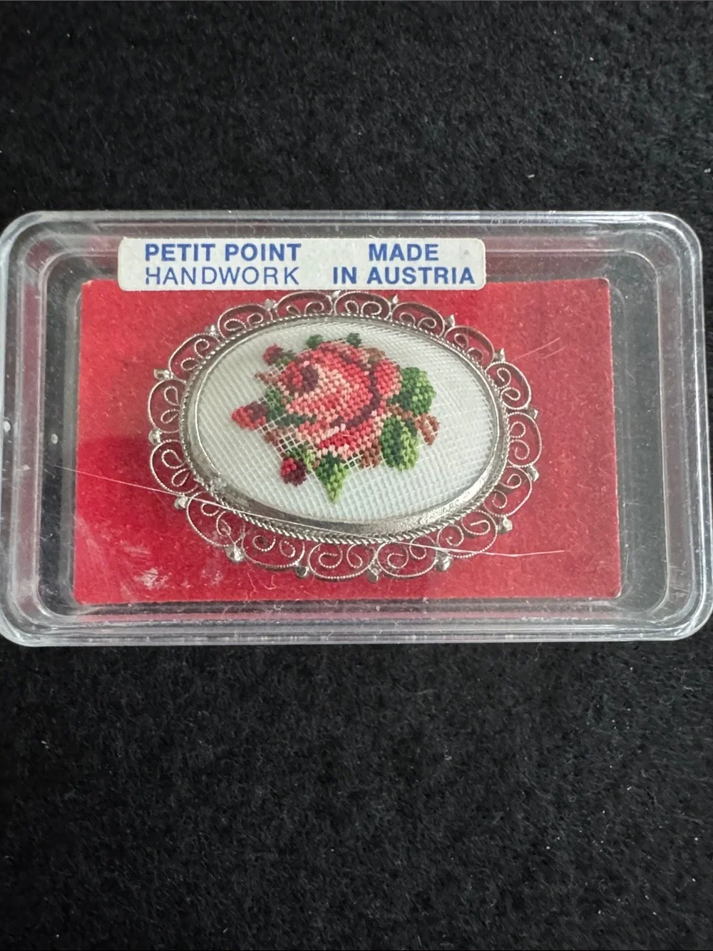 VTG Austria Petit Point Rose Brooch - Picture 4 of 4